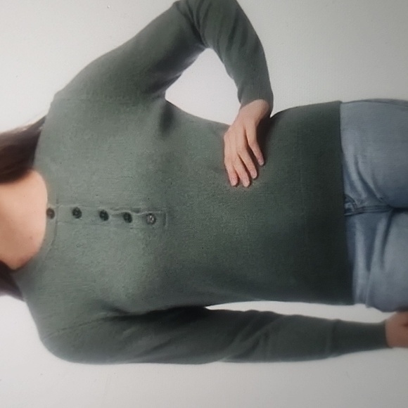 WHITE+WARREN DEEP SAGE CASHMERE SOLID HENLEY NECK SWEATER SIZE S - Picture 1 of 4